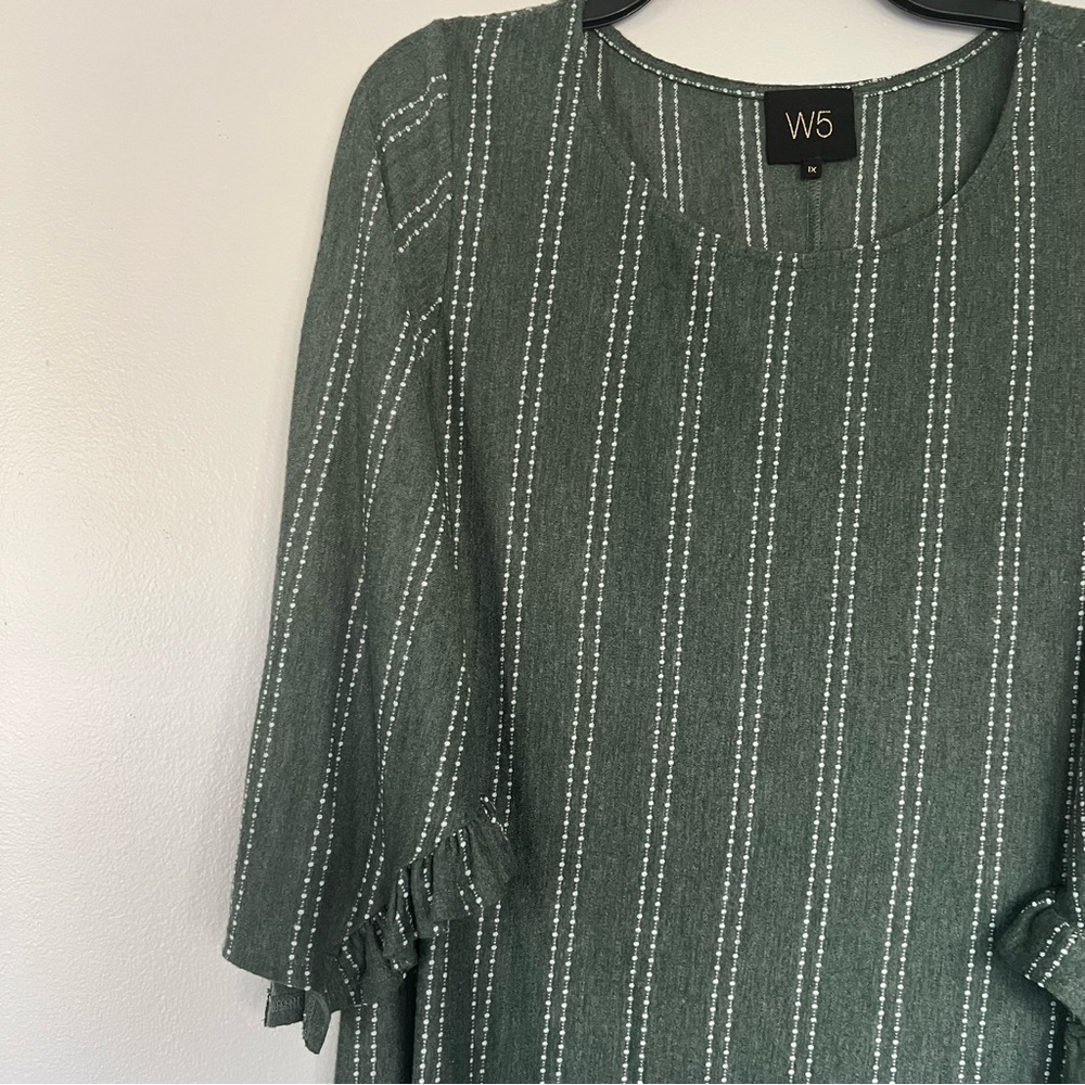 W5 Grey Striped Top with Ruffled Sleeves